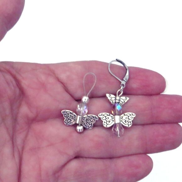 Butterfly Stitch Markers, Silver Toned, Handmade, For Knitting or Crochet Tools - Picture 6 of 6